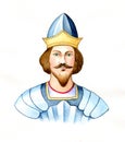 Russian Medieval King Yaropolk II Vladimirovich. Watercolor hand drawn portrait. Royalty Free Stock Photo